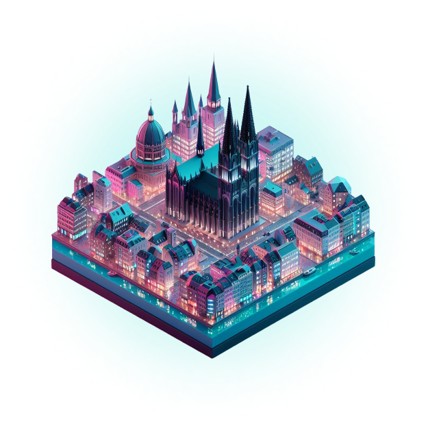 3D isometric version of cyberpunk Köln