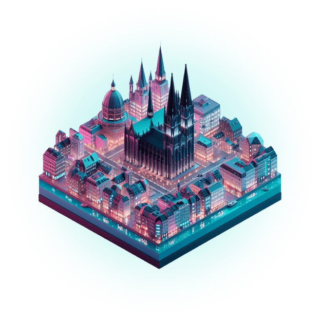 3D isometric version of cyberpunk Köln